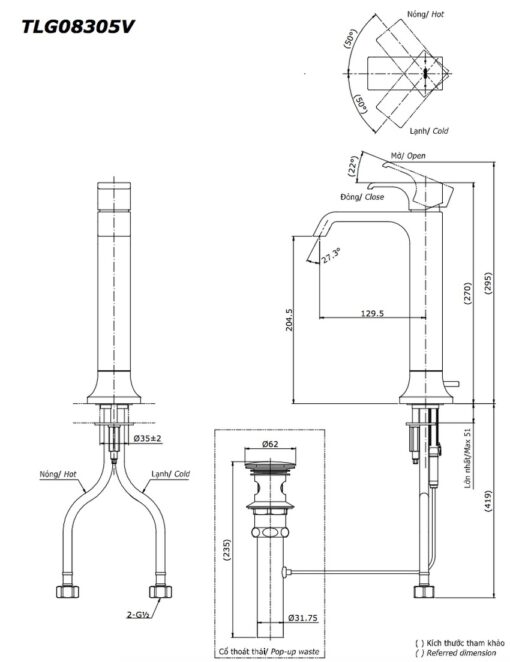 Vòi lavabo nóng lạnh GC TOTO TLG08305V