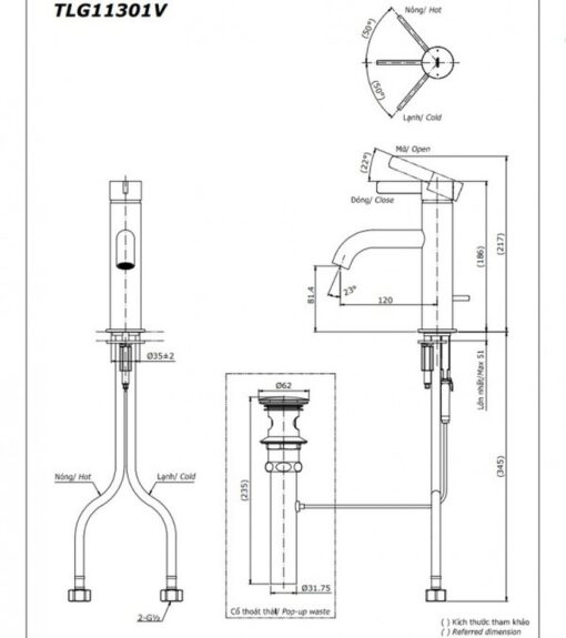 Vòi lavabo nóng lạnh GF TOTO TLG11301V