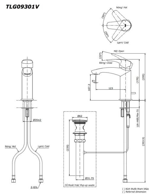 Vòi lavabo nóng lạnh GM TOTO TLG09301V