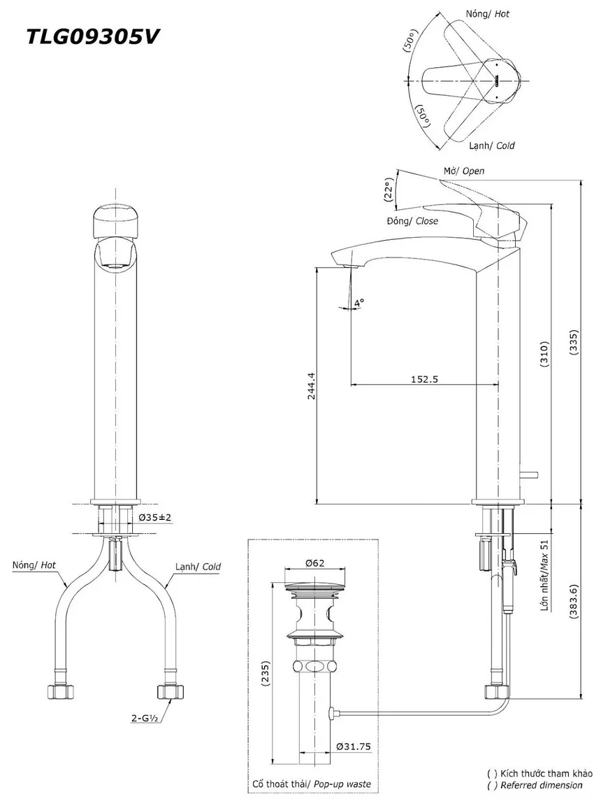 Vòi lavabo nóng lạnh GM TOTO TLG09305V 8 Vòi lavabo nóng lạnh GM TOTO TLG09305V