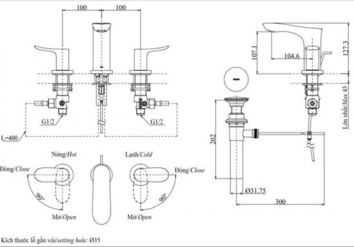 Vòi lavabo nóng lạnh GO TOTO TLG01201BB (TLG01201B)