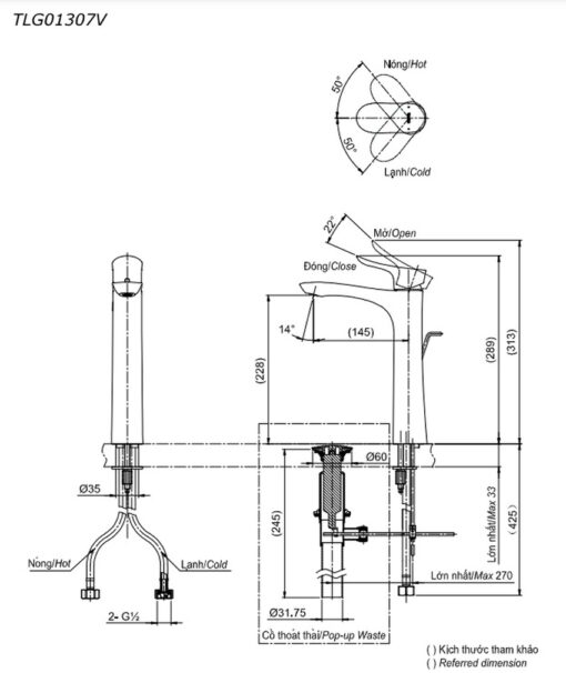 Vòi lavabo nóng lạnh GO TOTO TLG01307V