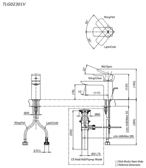 Vòi lavabo nóng lạnh GR TOTO TLG02301V