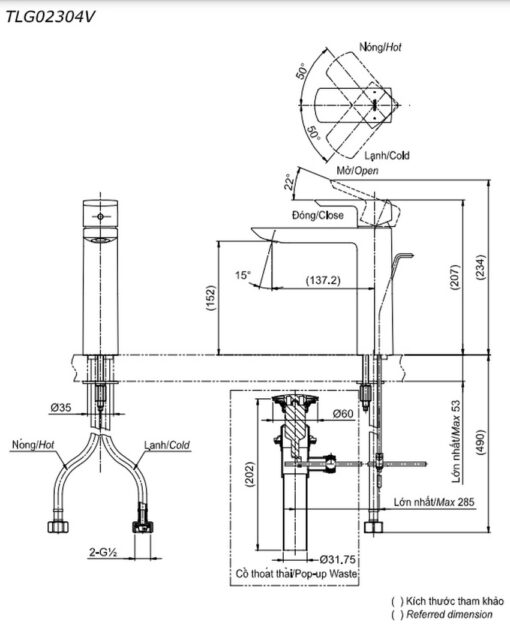 Vòi lavabo nóng lạnh GR TOTO TLG02304V