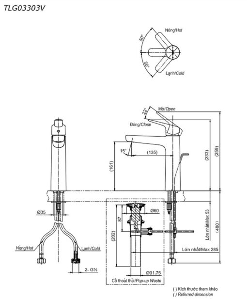 Vòi lavabo nóng lạnh GS TOTO TLG03303V