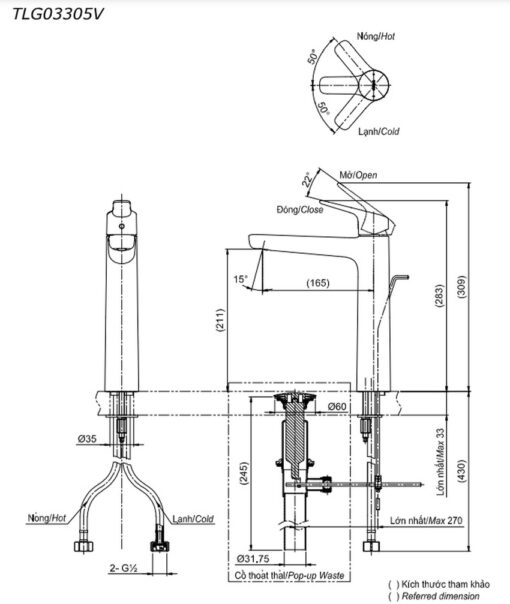 Vòi lavabo nóng lạnh GS TOTO TLG03305V