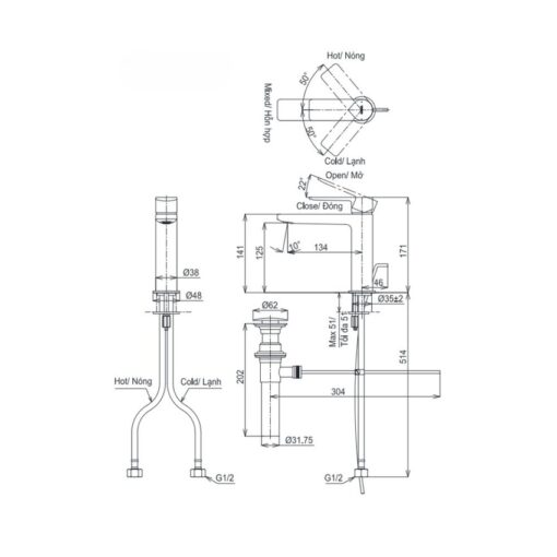 Vòi lavabo nóng lạnh GT TOTO TLG13301A
