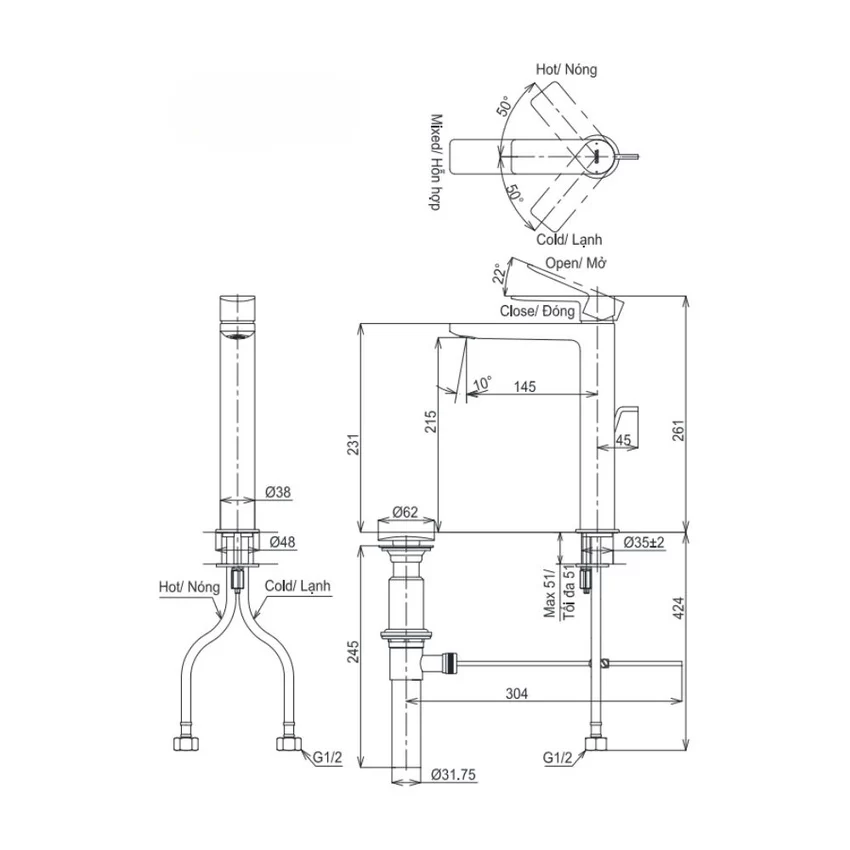Vòi lavabo nóng lạnh GT TOTO TLG13305A 7 Thiết kế của Vòi lavabo nóng lạnh TOTO TLG13305A - SKU: TLG13305A