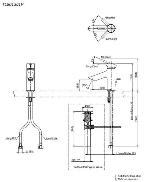 Vòi lavabo nóng lạnh LB TOTO TLS01301V