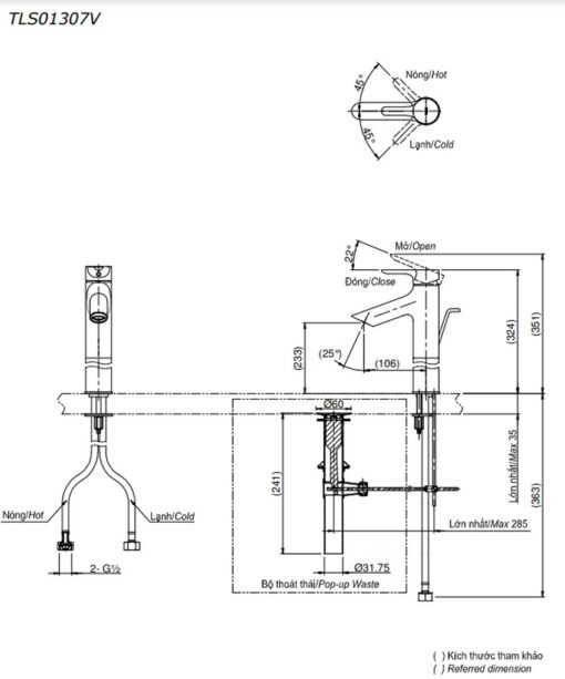 Vòi lavabo nóng lạnh LB TOTO TLS01307V