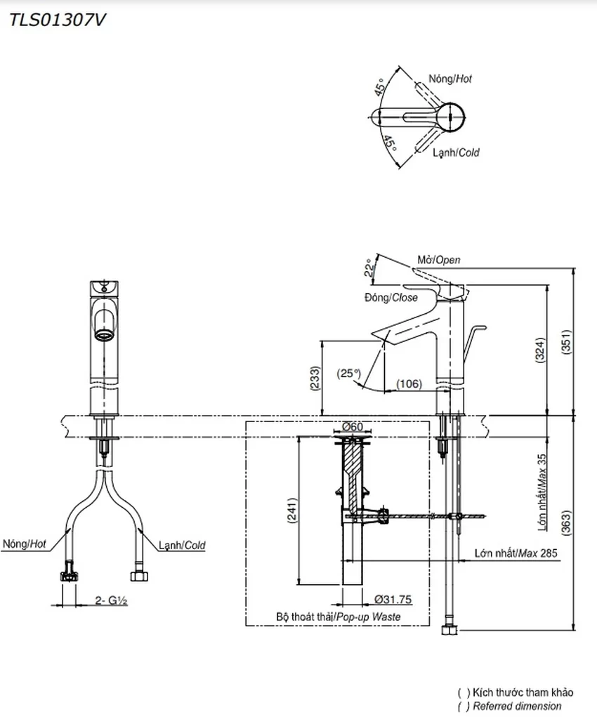 Vòi lavabo nóng lạnh LB TOTO TLS01307V 4 Vòi lavabo nóng lạnh LB TOTO TLS01307V