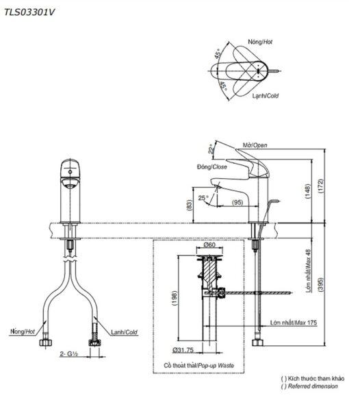 Vòi lavabo nóng lạnh LC TOTO TLS03301V