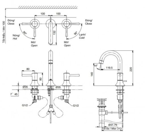 Vòi lavabo nóng lạnh LN TOTO TLS02201BA
