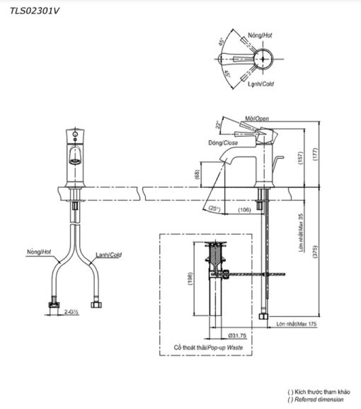 Vòi lavabo nóng lạnh LN TOTO TLS02301V