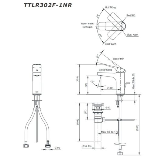 Vòi lavabo nóng lạnh Rei-S TOTO TTLR302F-1NR