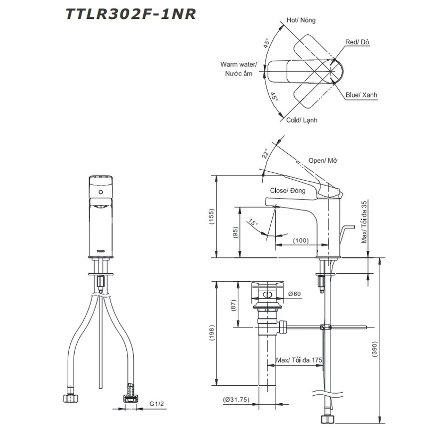 Vòi lavabo nóng lạnh Rei-S TOTO TTLR302F-1NR 11 Vòi lavabo nóng lạnh Rei-S TOTO TTLR302F-1NR