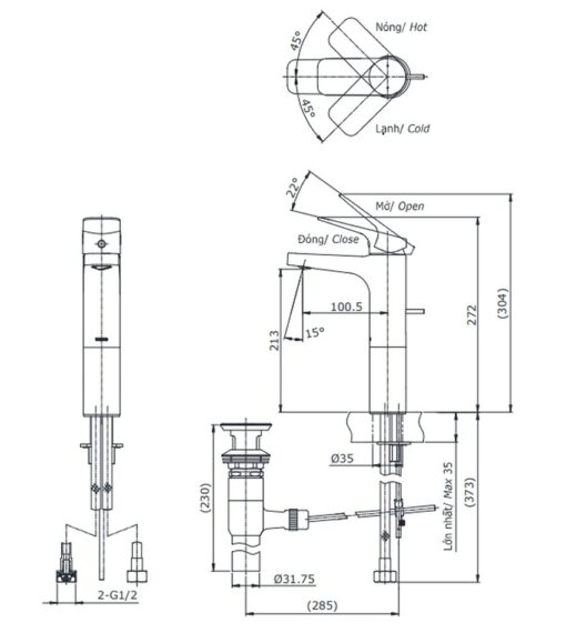 Vòi lavabo nóng lạnh Rei-S TOTO TTLR302FV-1R