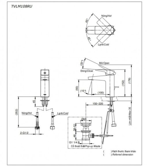 Vòi lavabo nóng lạnh RUFICE TOTO TVLM108RU