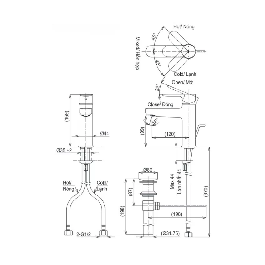 Vòi lavabo nóng lạnh TOTO TLS06301V1 9 Vòi lavabo nóng lạnh TOTO TLS06301V1