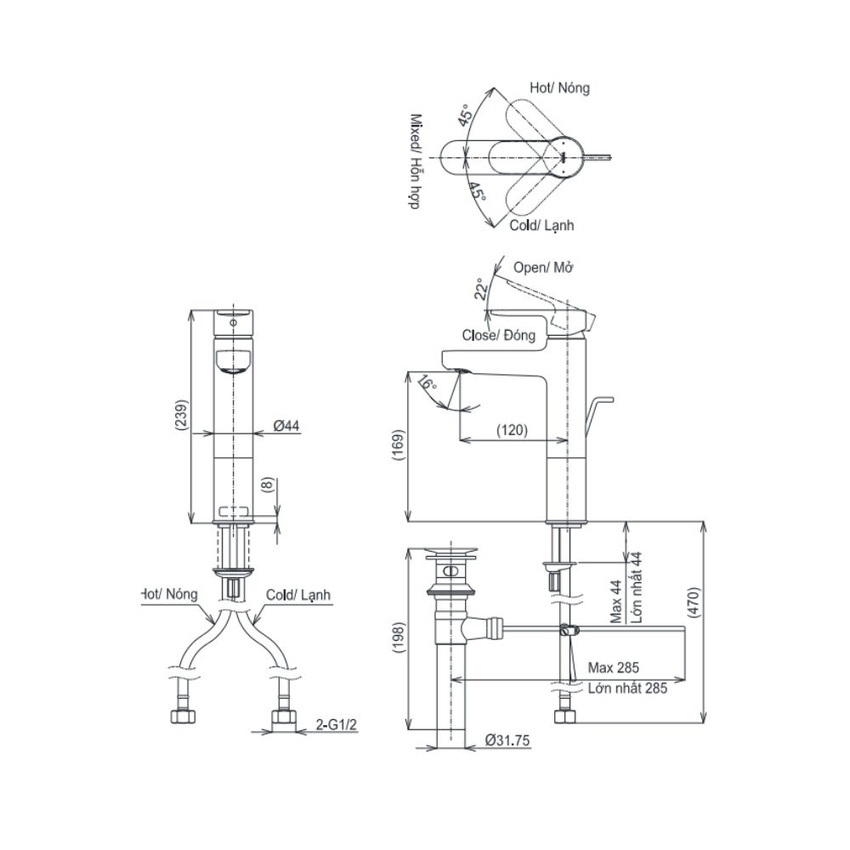 Vòi lavabo nóng lạnh TOTO TLS06303V - Độ bền cao