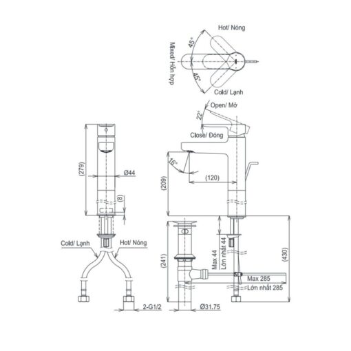 Vòi lavabo nóng lạnh TOTO TLS06305V