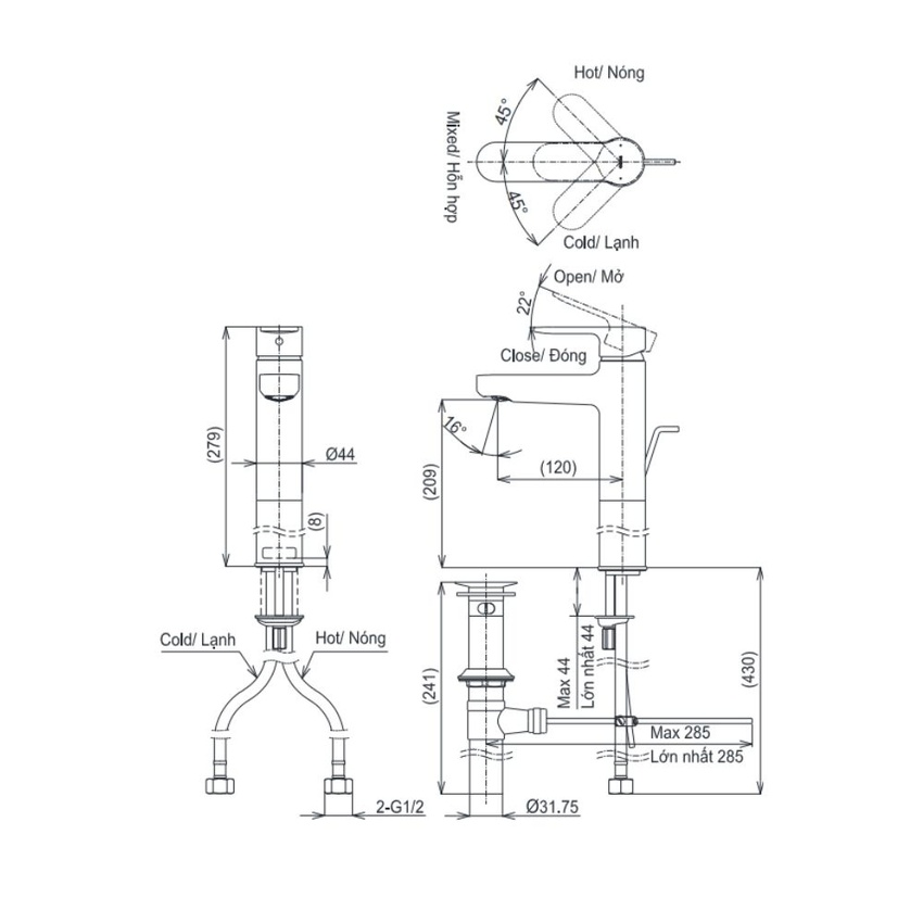 Vòi Lavabo Nóng Lạnh TOTO TLS06305V Hình 2