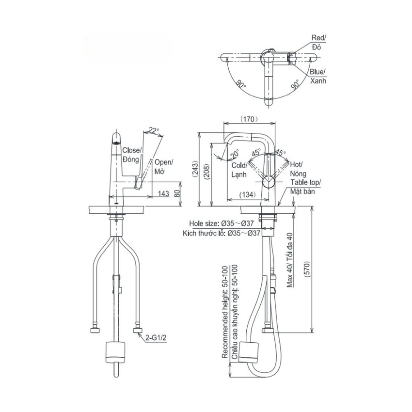Vòi lavabo nóng lạnh TOTO TLS073J0V dây rút - Hải Yến Home