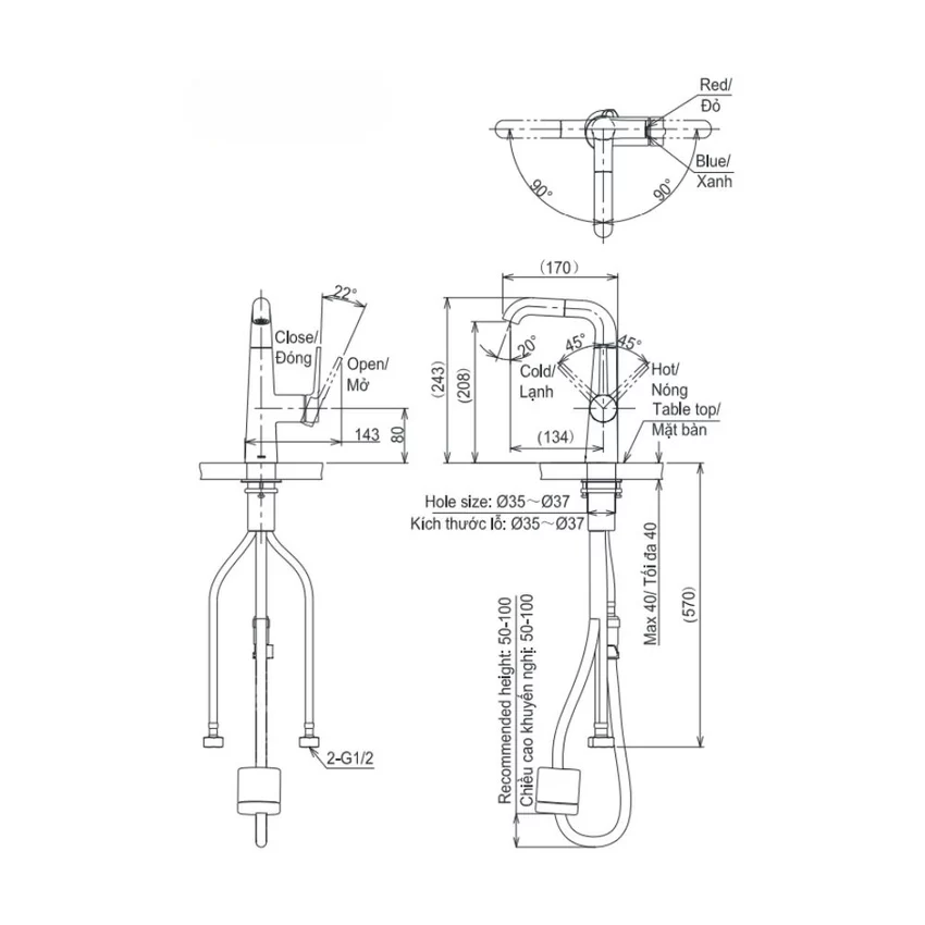 Vòi lavabo TOTO TLS073J0V Vòi lavabo nóng lạnh TOTO TLS073J0V dây rút - Hải Yến Home
