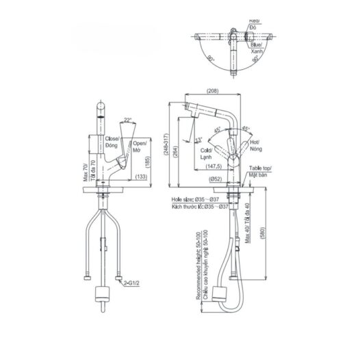 Vòi lavabo nóng lạnh TOTO TLS083J0V dây rút
