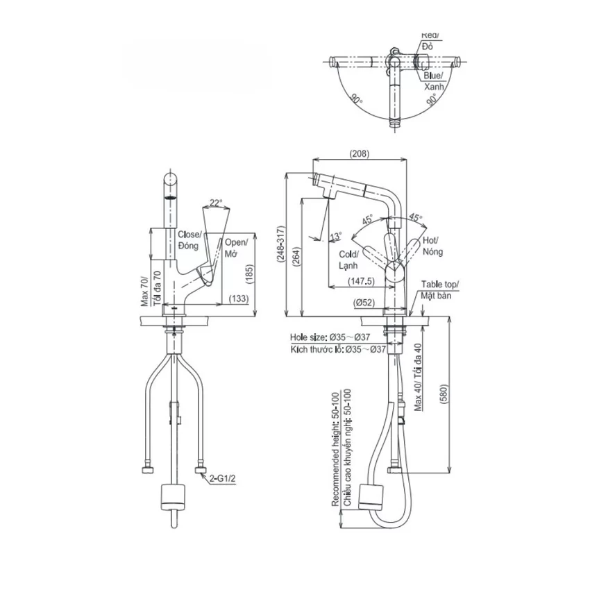 Vòi lavabo nóng lạnh TOTO TLS083J0V dây rút 4 Vòi lavabo nóng lạnh TOTO TLS083J0V dây rút