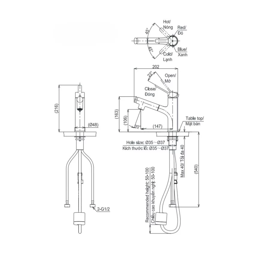 Vòi lavabo nóng lạnh TOTO TLS093B0V dây rút 7 Vòi lavabo nóng lạnh TOTO TLS093B0V dây rút