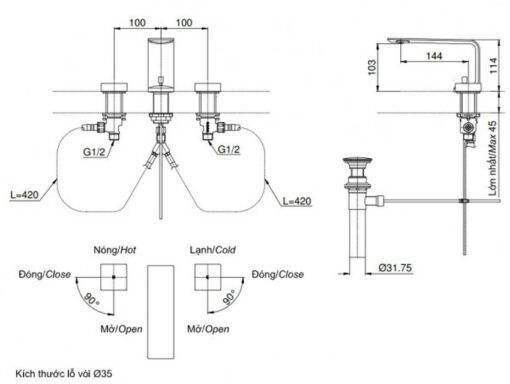 Vòi lavabo nóng lạnh ZL TOTO TLP02301B