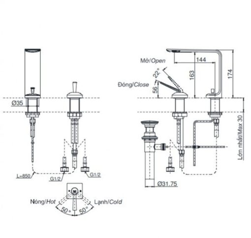 Vòi lavabo nóng lạnh ZL TOTO TLP02304B