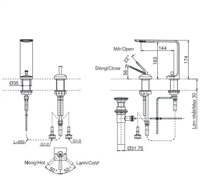 Vòi lavabo nóng lạnh ZL TOTO TLP02304B 10 Vòi lavabo nóng lạnh ZL TOTO TLP02304B