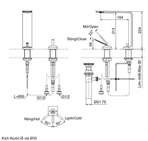 Vòi lavabo nóng lạnh ZL TOTO TLP02307B
