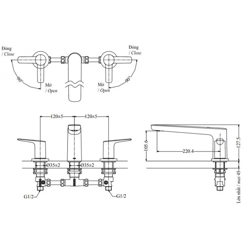 Vòi xả bồn tắm nóng lạnh TOTO TBG03201BA (TBG03201B) 4 Vòi xả bồn tắm nóng lạnh TOTO TBG03201BA (TBG03201B)