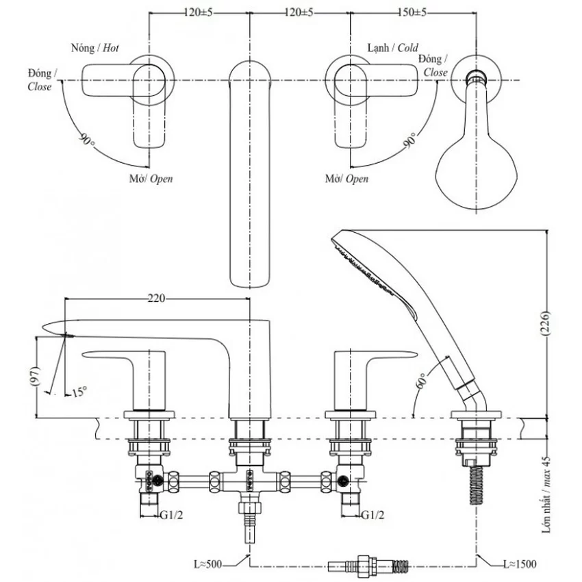 Vòi xả bồn tắm nóng lạnh TOTO TBG04202BB (TBG04202B) 6 Vòi xả bồn tắm nóng lạnh TOTO TBG04202BB (TBG04202B)