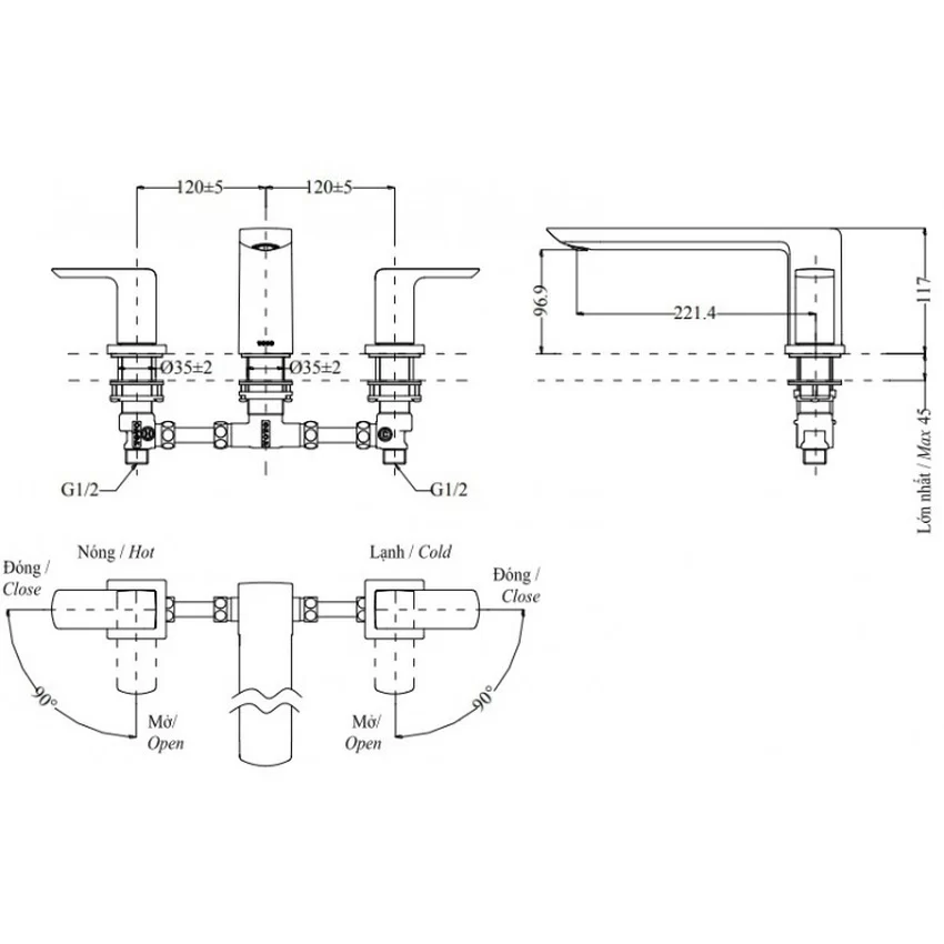 Vòi xả bồn tắm TOTO nóng lạnh TBG02201BA (TBG02201B) 10 Vòi xả bồn tắm TOTO nóng lạnh TBG02201BA (TBG02201B)
