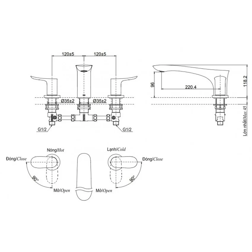 Vòi xả bồn tắm TOTO TBG01201BA nóng lạnh Vòi xả bồn tắm TOTO TBG01201BA nóng lạnh - Hình 5