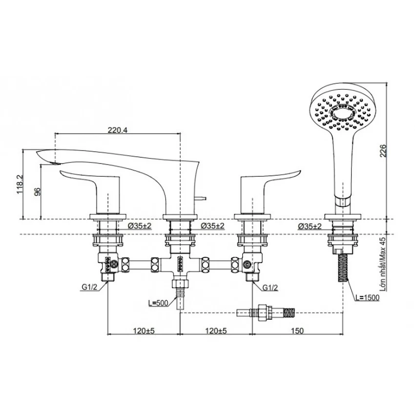 Vòi xả bồn tắm TOTO TBG01202BB tinh tế và hiện đại Vòi xả bồn tắm TOTO TBG01202BB tinh tế và hiện đại