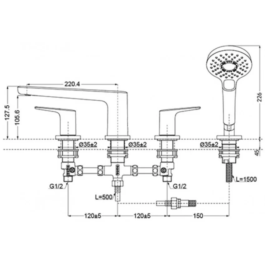 Vòi xả bồn tắm TOTO TBG03202BB nóng lạnh kèm tay sen 10 Vòi xả bồn tắm TOTO TBG03202BB nóng lạnh kèm tay sen