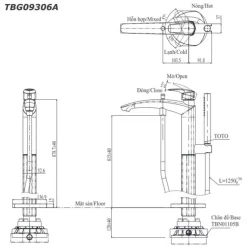 Vòi xả bồn tắm TOTO TBG09306AA TBN01105B đặt sàn nóng lạnh (kèm đế)