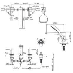 Vòi xả bồn tắm TOTO TBG10202A nóng lạnh kèm tay sen 14 Vòi xả bồn tắm TOTO TBG10202A nóng lạnh kèm tay sen