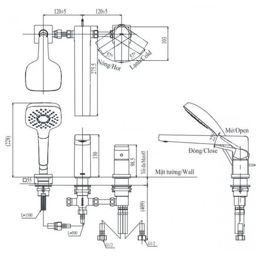 Vòi xả bồn tắm TOTO TBG10305AA nóng lạnh kèm tay sen 4 Vòi xả bồn tắm TOTO TBG10305AA nóng lạnh kèm tay sen