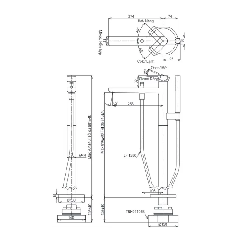 Thiết kế của Vòi xả bồn tắm TOTO TBG13306A TBN01105B Thiết kế của Vòi xả bồn tắm TOTO TBG13306A TBN01105B