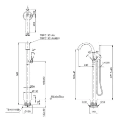 Vòi xả bồn tắm TOTO TBP01301AA đặt sàn nóng lạnh