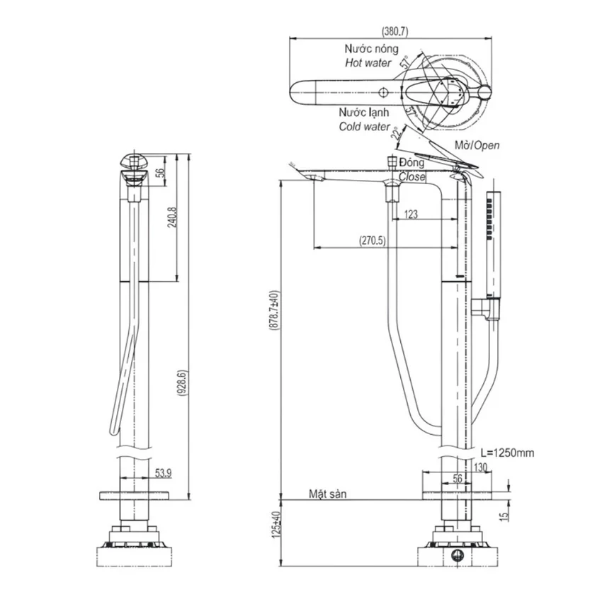 Vòi xả bồn tắm TOTO TBP03301AA TBN01105B đặt sàn nóng lạnh (kèm đế) 6 Vòi xả bồn tắm TOTO TBP03301AA TBN01105B đặt sàn nóng lạnh (kèm đế)