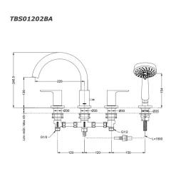 Vòi xả bồn tắm TOTO TBS01202BA nóng lạnh kèm tay sen