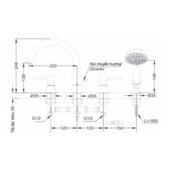 Vòi xả bồn tắm TOTO TBS02202BA nóng lạnh kèm tay sen