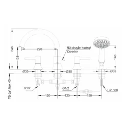 Vòi xả bồn tắm TOTO TBS02202BA nóng lạnh kèm tay sen